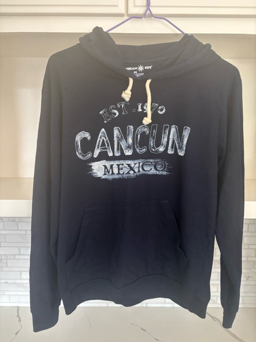 Caribbean Navy 'Cancun Mexico' Pullover Hoodie with Contrast Rope Drawcords